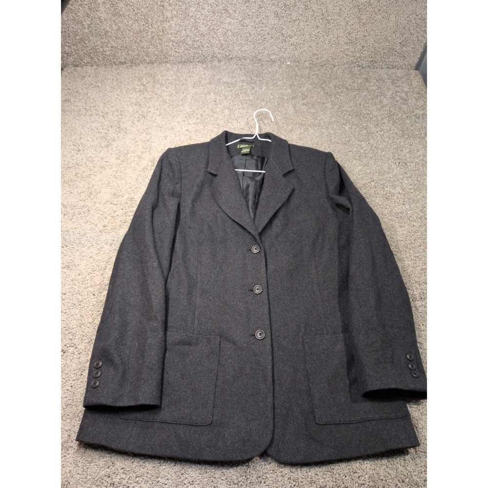Eddie Bauer Womens‎ Wool Blend 3-Button Blazer Charcoal Gray Jacket Size L